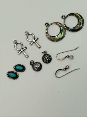 925 Sterling Silver Jewelry Components Lot Abalone Turquoise Parts for Earrings